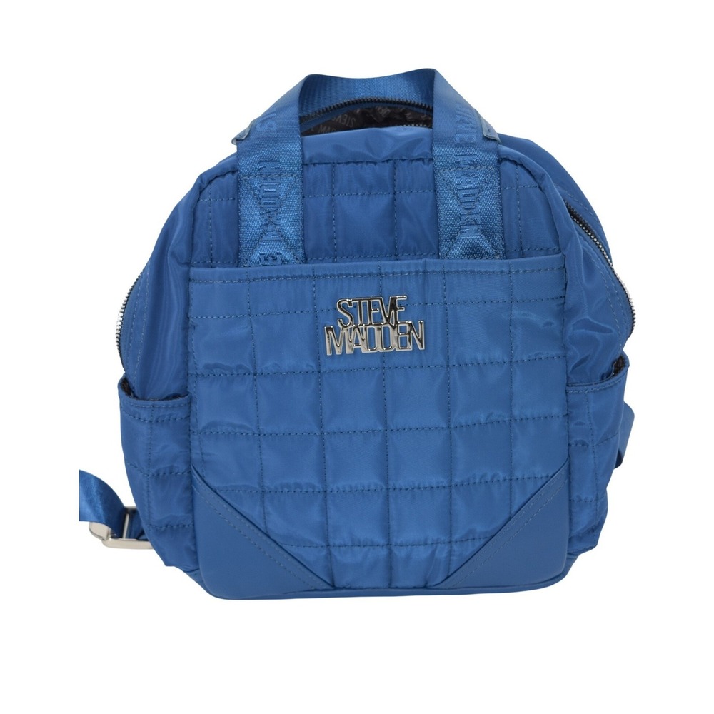 Steve Madden Royal Blue Quilted Nylon Mini Backpack Logo Straps Silver Hardware